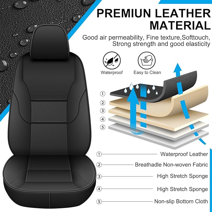 AOMSAZTO Custom Fit Seat Covers for Honda HRV 2016-2018 EX EX-L&2016-2022 LX,Full Set Faux Leather HR-V Car Seat Protector Black