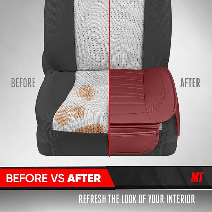 Motor Trend Faux Leather Front Seat Cover for Cars - Set of 2 Burgundy Front Car Seat Covers for SUV & Truck with Storage Pockets - Automotive Car Seats Cover Protector - Bottom Cushion Coverage Only