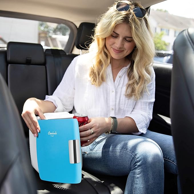 Cooluli Mini Fridge for Bedroom - Car, Office Desk & Dorm Room - Portable 4L/6 Can Electric Plug In Cooler & Warmer for Food, Drinks, Skincare Beauty & Makeup - 12v AC/DC & Exclusive USB Option, Blue