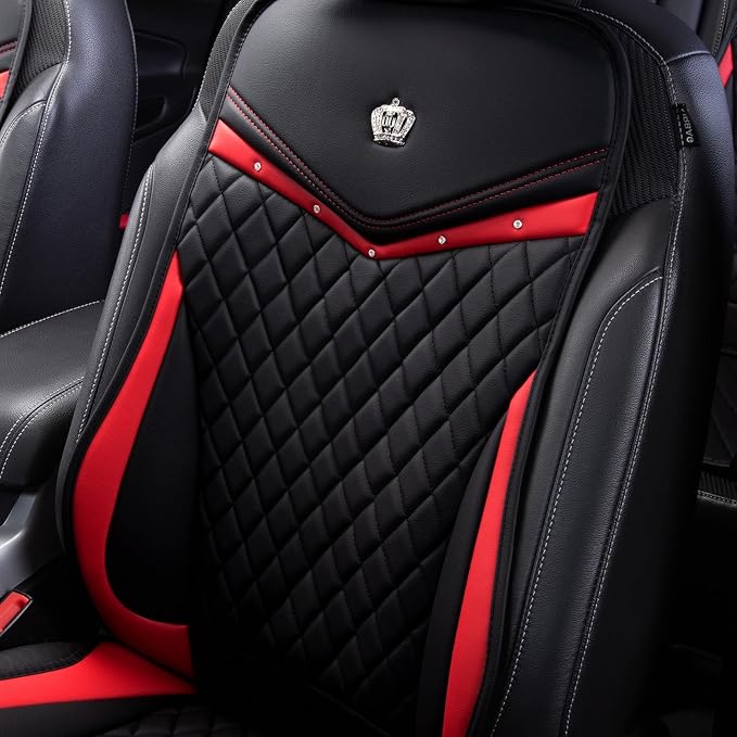 Flying Banner car seat Covers seat Cushions Luxe Fit Faux Leather Easy Installation Vehicles Non Slip Premium (Black Red, 2 x Front Seat Cover)