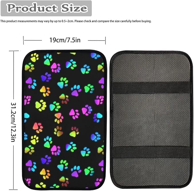 Dreaweet Colorful Dog Paw Print Center Console Cover Cute Armrest Cover for Car Soft Comfortable Arm Rest Cover Pad for Truck SUV Car Center Console Cover Replacement