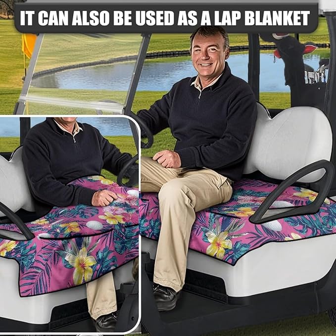 Biyejit Golf Cart Seat Covers with 4 Pockets Golf Cart Seat Towel Blanket Fits 2-Seat Golf Carts, Golf Cart Accessories