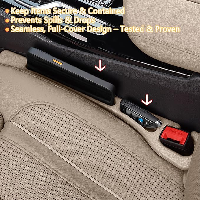 Car Seat Gap Filler Organizer of 2 - No Drop Seat Guard, Universal Car Seat Gap Filler, Durable Non-Slip Material, Easy 10-Second Install for Cars, Trucks & SUV(Beige)