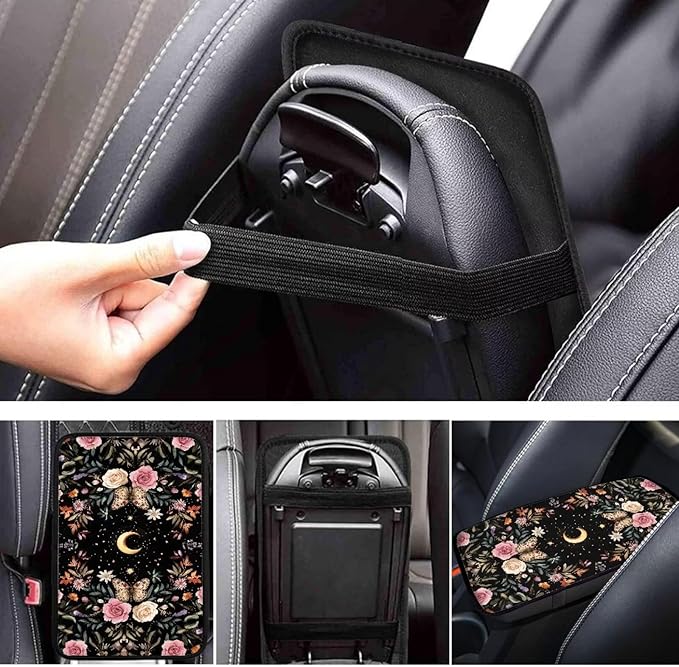 Butterfly Floral Car Center Console Armrest Cover Pad, Easy to Install Automobile Armrest Covers for Trucks Van SUV