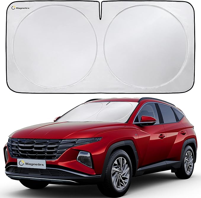 Magnelex Car Windshield Sunshade - Advanced Light-Blocking Protection, Foldable Sun Shade with Mirror Cut-Out Keeps Your Vehicle Cool, Fit for Cars, Trucks, and SUVs - Large (64 x 34 in)