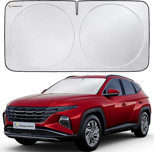 Magnelex Car Windshield Sunshade - Advanced Light-Blocking Protection, Foldable Sun Shade with Mirror Cut-Out Keeps Your Vehicle Cool, Fit for Cars, Trucks, and SUVs - Large (64 x 34 in)