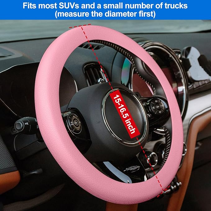 Spurtar Pink Steering Wheel Cover Women Girls, Soft Pink Car Accessories Thin Silicone Texture Cute Steering Wheel Covers, Fit Diamenter 15" - 16.5"