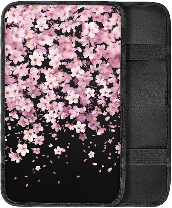 Cherry Blossom Auto Center Console Pad, Universal Car Armrest Seat Box Cover,Car Interior Accessories for Most Vehicle, SUV, Truck
