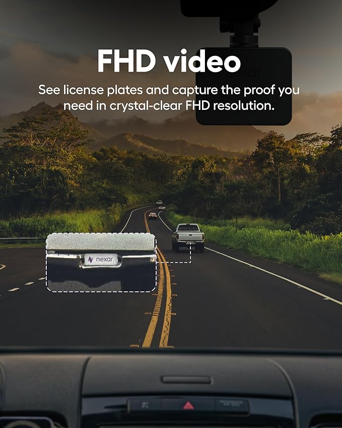 Nexar Pro Dual Dash Cam 1080p FHD Front and Interior Cameras AI Crash Detection 24H Parking Mode Night Vision and Unlimited Cloud Backup Includes 32GB SD Card and 1-Year Nexar App Subscription