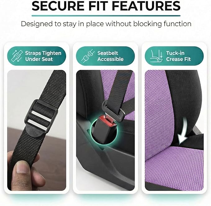 FH Group Automotive Front Car Seat Covers for SUV, Trucks, Sedan and More - Universal Fit Rear Solid Bench Design Interior Accessories - 3D Mesh Fabric Center Panel - Purple