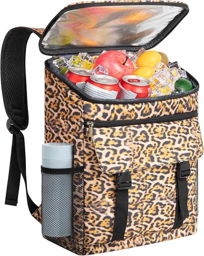 Cooler Backpack Soft Insulated Leak Proof 30 Cans Insulated Backpack Cooler Portable Picnic Camping Beach Hiking BBQ Lunch Backpack for Men and Women -Leopard Print