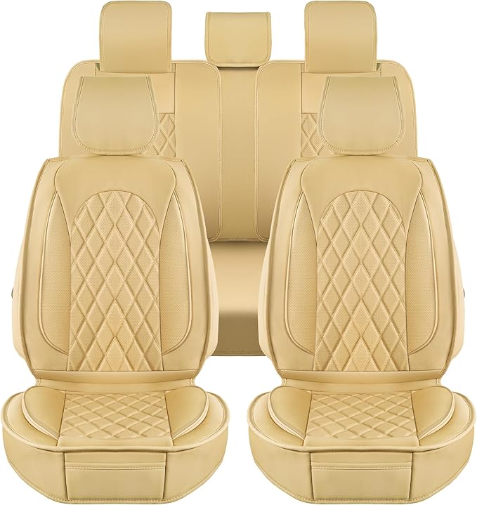 LINGVIDO Car Seat Covers Full Set (5 Seats) - Premium Perforated Nappa Leather, Waterproof Shield, Omni-Adapt Fit SUVs Sedans, Ultimate Family & Pet Protection