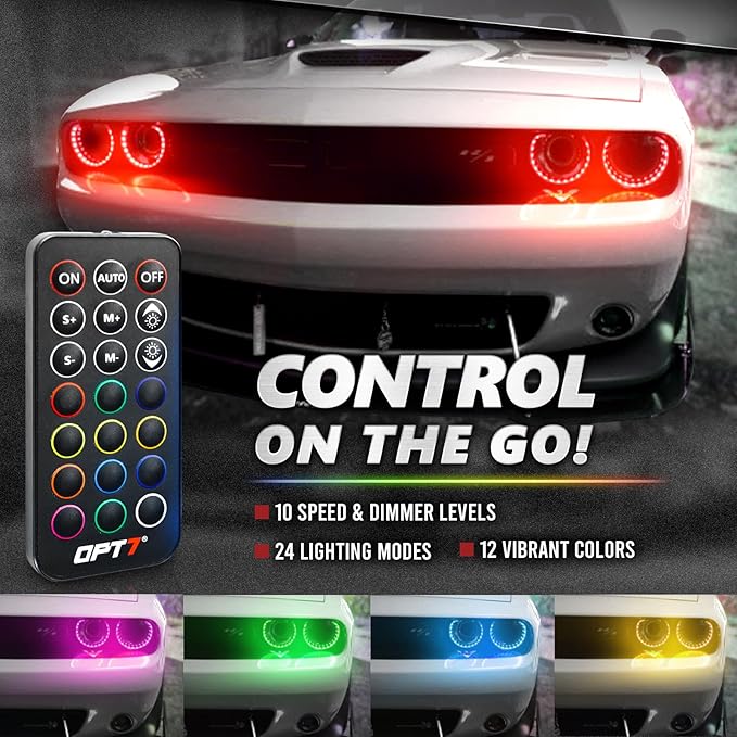 OPT7 Aura Pro Halo Accent Lights for 2008-2023 Dodge Challenger with App & Remote Control, Car Neon Accent Lighting Accessories, 12" Multi-Color LED Strip