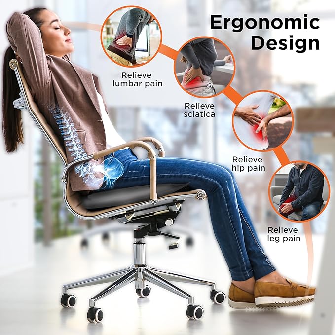BLACK+DECKER Car Seat Cushion with Memory Foam – Ice Silk Portable Driver & Car Seat Pad for Pain Relief – Non-Slip Back, Washable Cover – Office Chair, Wheelchair, Travel Use, Black
