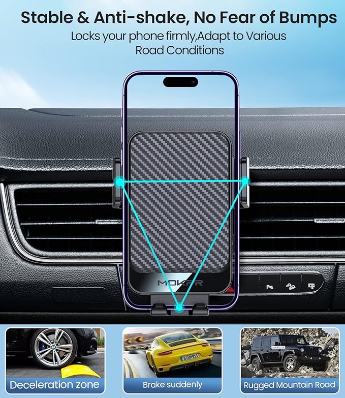 Wireless Car Charger, MOKPR 15W Fast Charging Auto-Clamping Car Mount Universal Hands-Free Car Charger Mount for Dash Windshield Air Vent Compatible with iPhone 16 15/14/13/12, Samsung S23/S22/S21,etc
