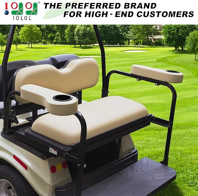 10L0L Golf Cart Rear Seat Kit Arm Rest Set with Cup Holder for Yamaha EZGO Club Car Golf Cart UV-Proof Coating Long Lasting, No Drilling Kits Include