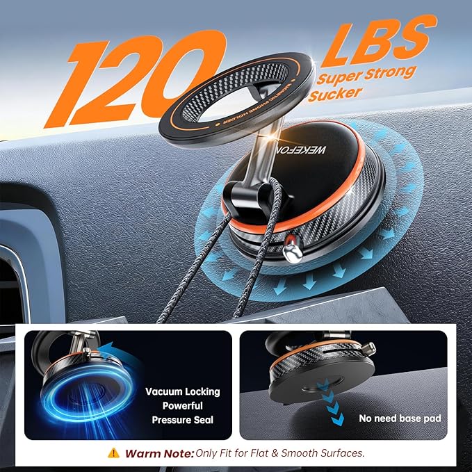 2026 Upgraded Vacuum Magnetic Car Phones Holder for Magsafe [120LBS Ultra Suction Cup & 3000gf Magnet ] 1100° Adjustable Cell Phone Mount for Your Car/Gym/Mirror for iPhone 17 16 15 14 13 12 Series