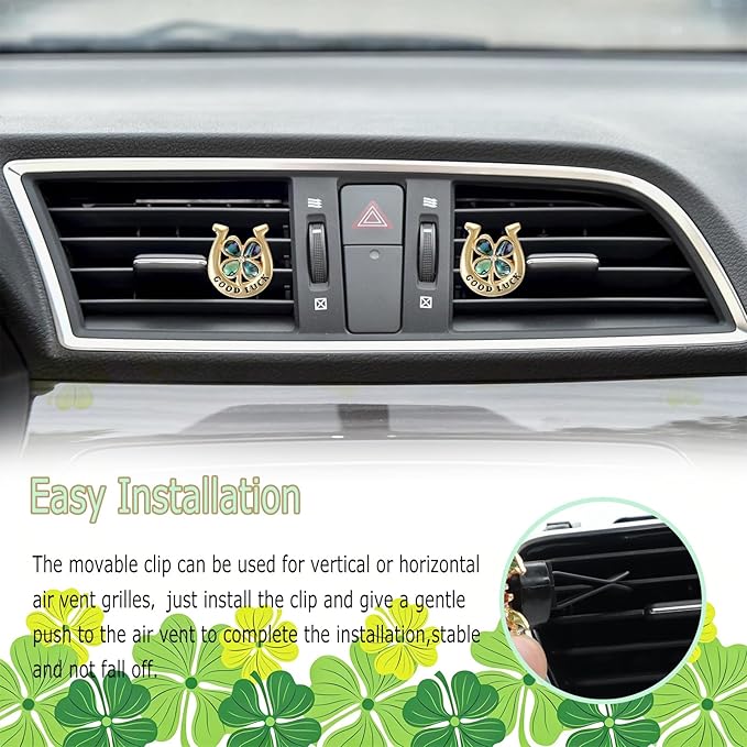 ORIESSE 2pcs Horseshoe & Four Leaf Clover Car Air Vent Clip,Western Cowgirl Car Accessories for Women,Lucky Charm Car Air Freshener Diffuser,Boho Aesthetic Car Interior Decor,New Car Gift