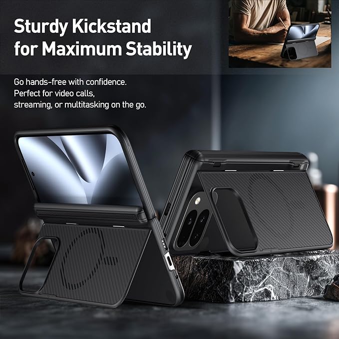 Poetic Revolution Flex Case for Google Pixel 10 Pro Fold, [Foldable Kickstand][Hinge Protection][MagSafe Compatible], Shockproof Slim Pixel 10 Pro Fold Cover with Built-in-Screen Protector, Black