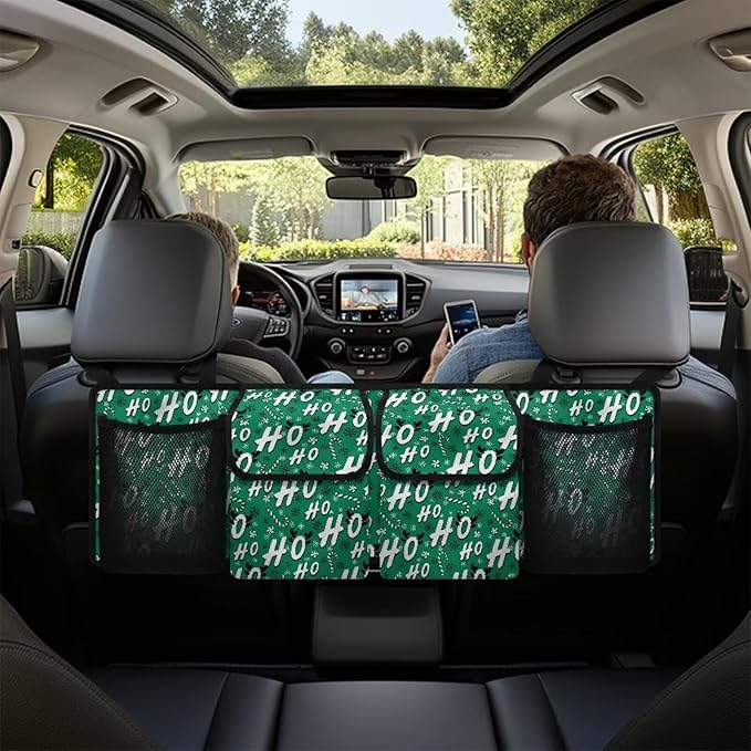 Green Christmas Car Trunk Organizer Bag Car Back Seat Storage Bag with 4 Pockets Automotive Interior Accessories for SUV MPV Sedans Pickup Jeep Trucks