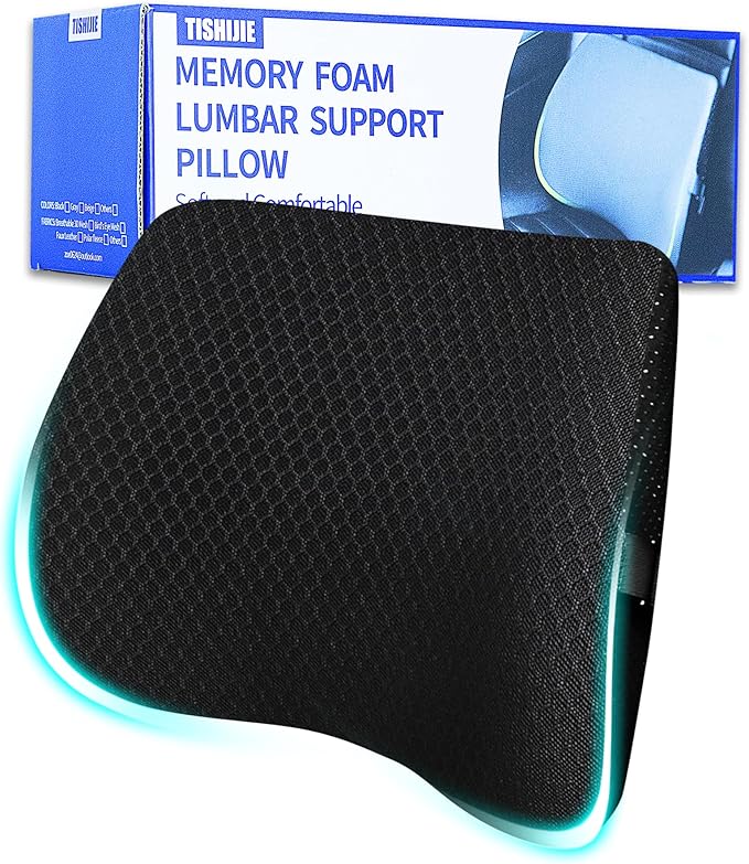 Lumbar Support Pillow for Car & Office Chair - High-Density Memory Foam for Sciatica & Lower Back Pain Relief - Non-Slip Back Support Cushion for Long Commutes & Desk Workers (3D Mesh Black)