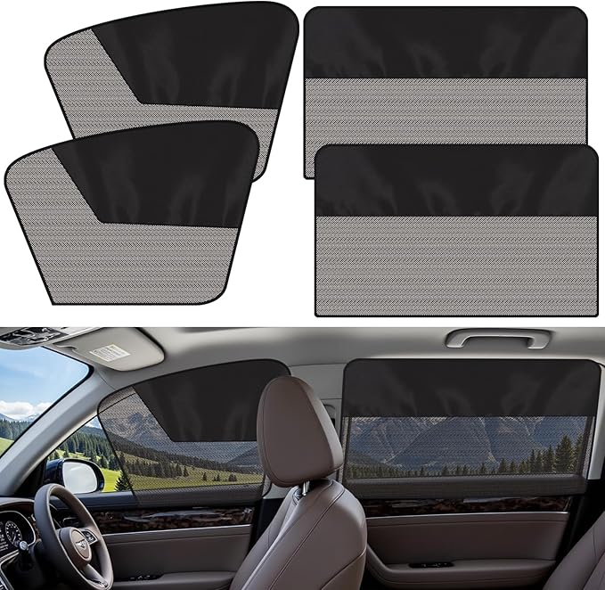Car Side Window Sun Shades, 4 Pcs Magnetic Car Window Covers for Baby, Half Blackout & Half See-Through Privacy Curtains, Light Blocking&UV Protection Window Screen for Camp, Travel, Nap