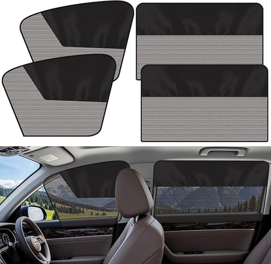 Car Side Window Sun Shades, 4 Pcs Magnetic Car Window Covers for Baby, Half Blackout & Half See-Through Privacy Curtains, Light Blocking&UV Protection Window Screen for Camp, Travel, Nap