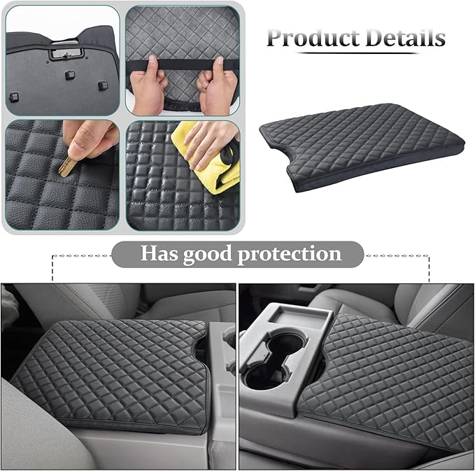 JDMCAR Armrest Cover Compatible with 2015-2024 2025 Ford F150 Accessories, 2017-2025 F250 F350 F450 with 40/20/40 Jump Seat, Customized Anti-Scratch Leather Armrest Lid Protector Pad (Jump Seat Only)