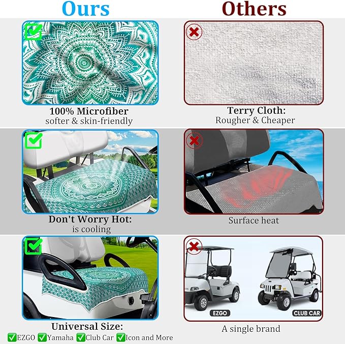 ENYORSE Golf Cart Seat Covers - Ethnic Style Golf Cart Towel Blanket for 2/4 Seater, Soft & Breathable Microfiber, Keeps Seats Cool & Comfortable, 51”x31”, Fits EZGO/Yamaha/Club Car