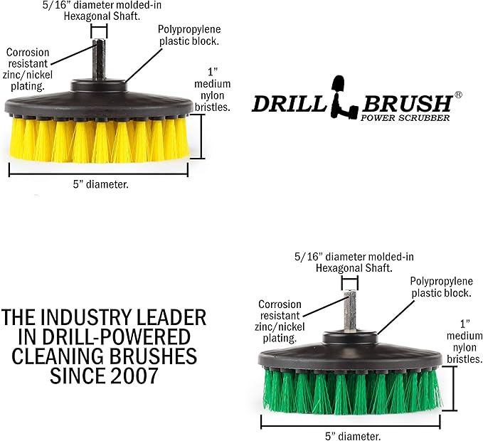 Kitchen Accessories - Pot Cleaning- Cleaning Supplies - Drill Brush - Power Scrubber Kitchen and Bathroom Brush Set - Spin Brush - Bath Mat - Soap Scum, Mineral Deposits, Calcium, Hard Water Stains