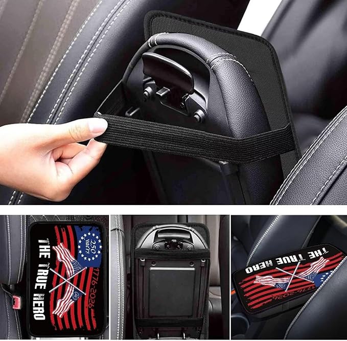 Dreaweet 250 Years American Flag Arm Rest Cover for Car Universal Fit The True Hero Center Console Cover Scratch & Slip Resistant Armrest Cover for Car Truck SUV Sedan