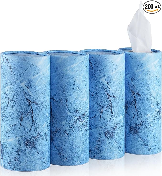SINGARO Car Tissue Holder, 4 Pack Car Cup Holder Facial Tissues with Travel Tissue Bag, Quick and Convenient Flower Combination Box(4 Canisters/200 Tissues) Blue