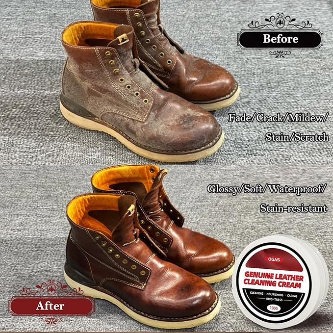 Leather Cleaner and Conditioner, Cleaning & Recoloring Cream for Leather Funiture, Shoes, Boots, Car Seat, Bags-150g