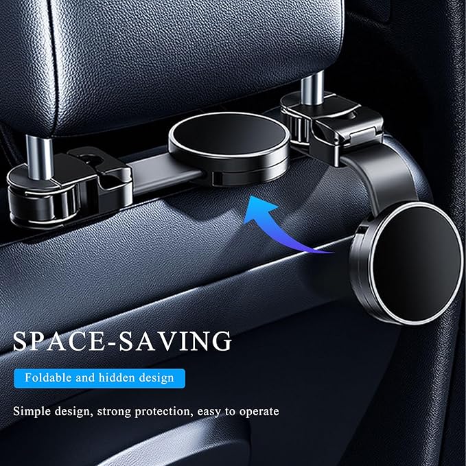 Car Seat Headrest Hook, 2 in 1 Auto Back Seat Hanger with Magnetic Phone Holder, Multifunctional Vehicel Backseat Orgnaizer Storage Hooks for Purse Grocery Bag Umbralle (Clamp)