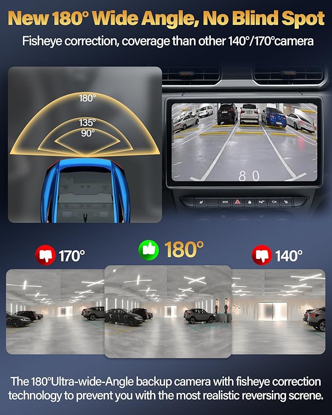 【Upgrade 180°Wide Angle】 Backup Camera AHD 1080P Back up Camera for Cars Super Night Vision 360° Rotatable Front/Side/Rear View Camera IP69K Waterproof Reverse Camera No-drillling Install