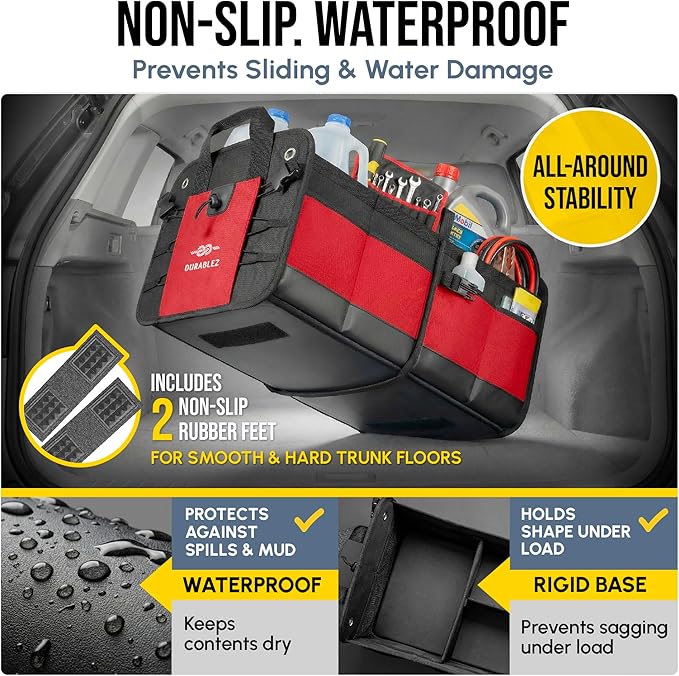 5-Section Trunk Organizer with Cooler – Extra Large Modular Car Storage System with Insulated Compartment, Foldable Multi-Module Cargo Organizer for Groceries & Travel – Red