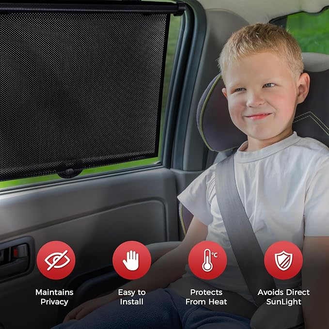PLTCAT 2 Pack Car Sun Shade Side Window for Baby, Roller Vehicle Shades Sun Protection Shade for Car Side Window (Standard-16''x18'')