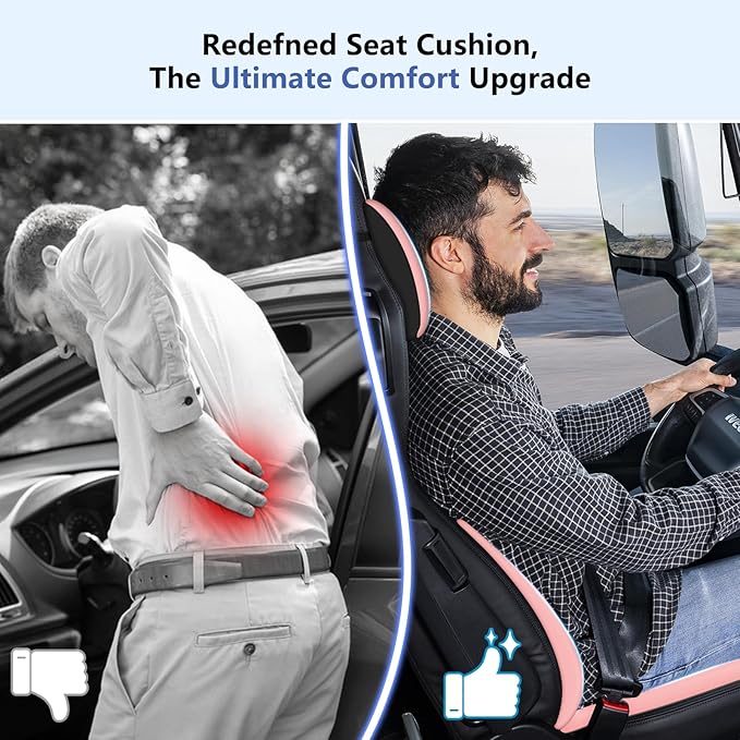 Car Seat Cushion with Neck Pillow & Lumbar Support Back Sciatica Tailbone Pain Relief Car Pillows Ergonomic Memory Foam Back Support for Driving Seat Office Chair Wheelchair 3 Pcs Pink