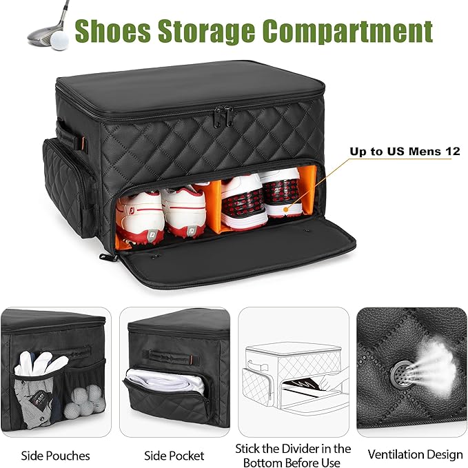 PGmoon 2 Layer Golf Trunk Organizer, Golf Car Storage Organizer with Individual Ventilated Compartment for 2 Pairs Shoes, Golf Car Locker for Balls, Clothes, Tees, Gloves, Accessories