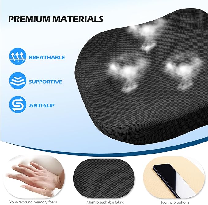 Car Seat Cushion for Driving, Memory Foam Driver Seat Cushion with Lower Back & Tailbone Pain Relief. Automotive Cushion for Car Suitable for Trucks, Sedans, and Other Vehicles