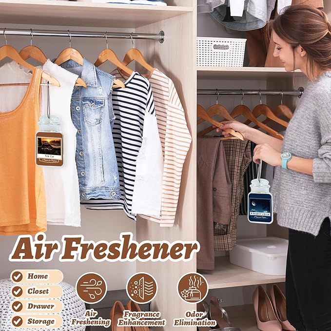 12 Pcs Car Freshener Air Freshener Paper Scented Hanging Cars Accessories Fresheners for Interior Decor Bathroom Hanging Ornaments(Leather Midsummer's Dream New Car)
