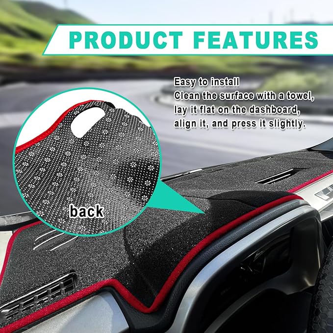 Dash Cover Mat, Center Console Cover Sunshield Protector, Dashboard Cover Compatible with T0y0ta RAV 4 2019 2020 2021 2022 2023 2024 2015 (Red Trim)