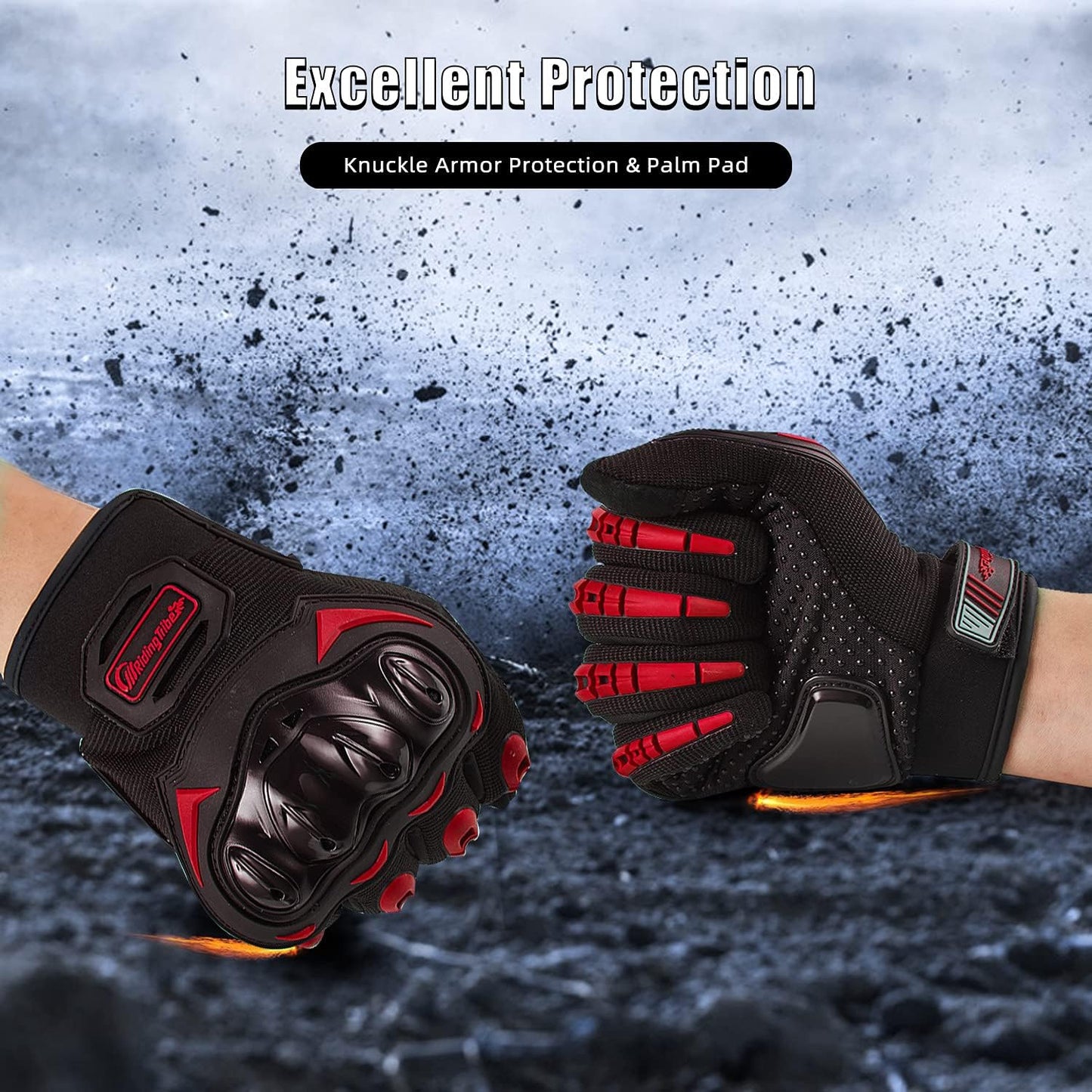 Motorcycle Gloves for Men and Women Full Finger Touchscreen Mountain Dirt Bike Gloves for Powersports BMX ATV MTB Driving Motocross Cycling Gloves(L, Red)