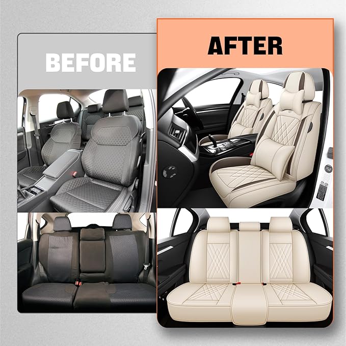 Car Seat Covers Compatible with Toyota Camry 1999-2026 Durable Waterproof Automotive Seat Covers Stretchable Fabric Material, Airbag Compatibility, Nappa Leather(Full Set with Pillow, Beige Brown)