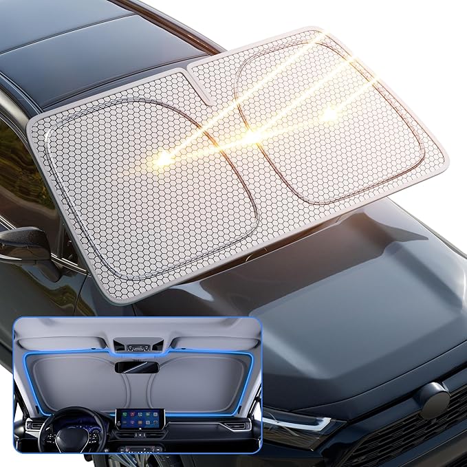 helloleiboo Graphene Car Windshield Sun Shade Car Sun Shade for Windshield with Heat Absorption Coating Foldable Design with UV Protection to Keep Your Car Interior Cooler Silver (Large-61 × 32 in)
