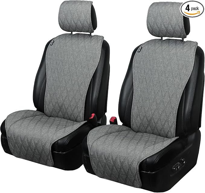 2pcs Sideless Car Seat Covers for All Seasons - Breathable Front Seats Cushions Non-Slip Bottom with Headrest Protectors - Universal Carseat Cover Fits for Most Vehicles Cars Van SUV Truck Grey