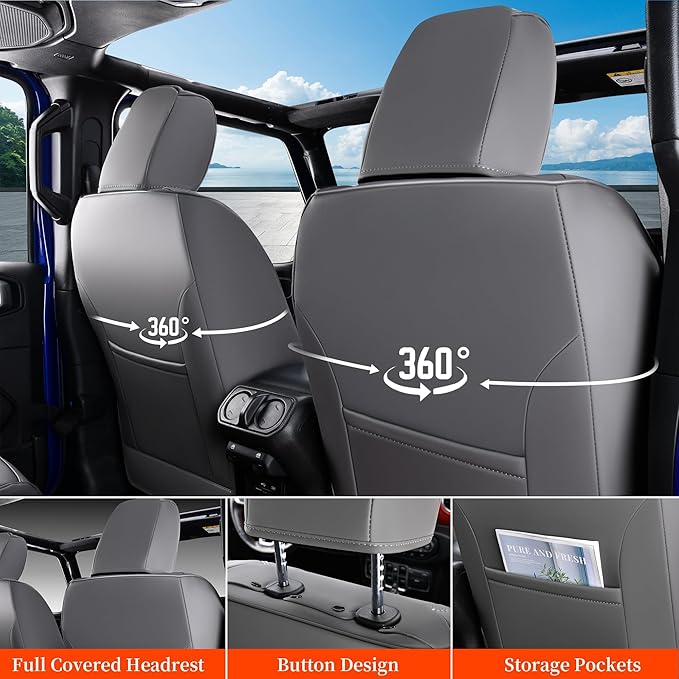 Coverado JK Seat Covers 2 Door Fullset for Jeep Wrangler, Waterproof Leather Car Seat Covers for Truck Automotive Seat Covers Custom Fit for 2013-2017 Jeep Wrangler Seat Covers Full Coverage(Gray)