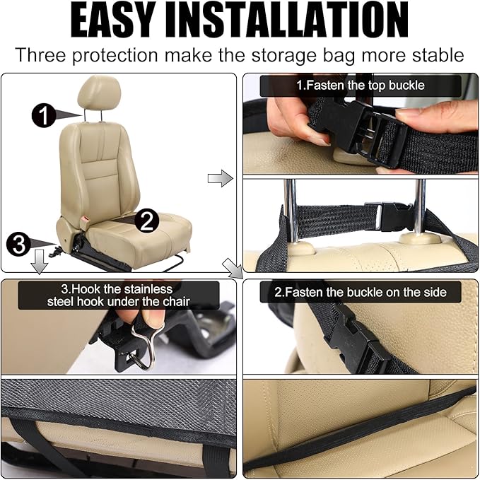2 Pcs Backseat Car Organizers with Table Tray, 6 Storage Pockets Car Organizer with Tablet Holder, Kick Mats Protectors for Kids Travel Accessories Black, Unisex(Classic,Grey)