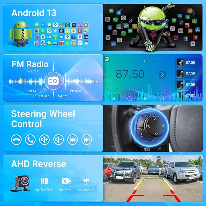 Leadfan Car Radio for Jeep Wrangler JK 2007-2018 Dodge Ram Compass Grand Cherokee, 10.1 inch Touchscreen Stereo for Jeep JK Wireless Carplay Android Auto SWC Backup Camera+Knobs Buttons, 4+64G