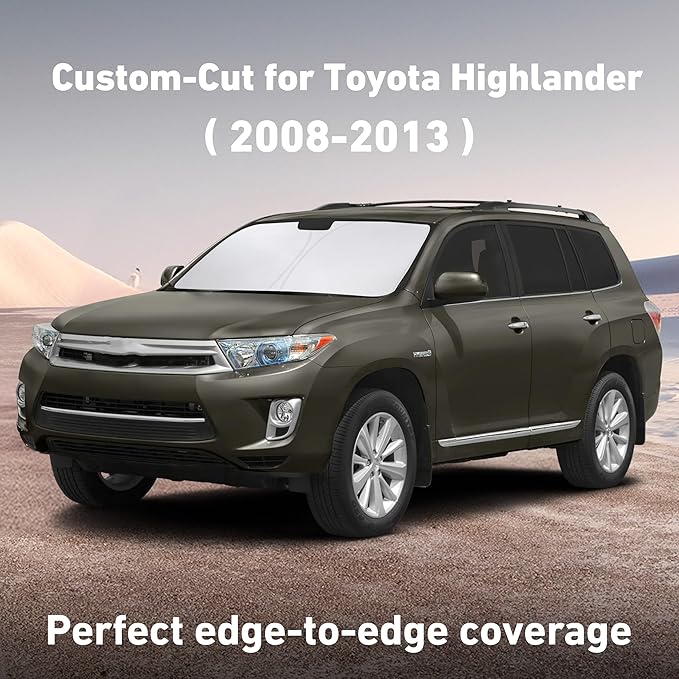EcoNour Windshield Sunshade Compatible for Toyota Highlander 2008-2011 2012 2013, Sun Visor for Front Windshield & Window Sun Shade Cover, UV Heat Blocker & Protector, Car Accessories